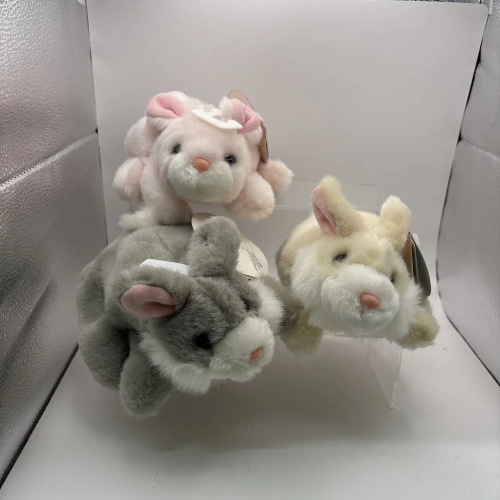 Lot of 3~Bunny Hand Puppets~Walmart~Cream/Gray and Pink~NWT